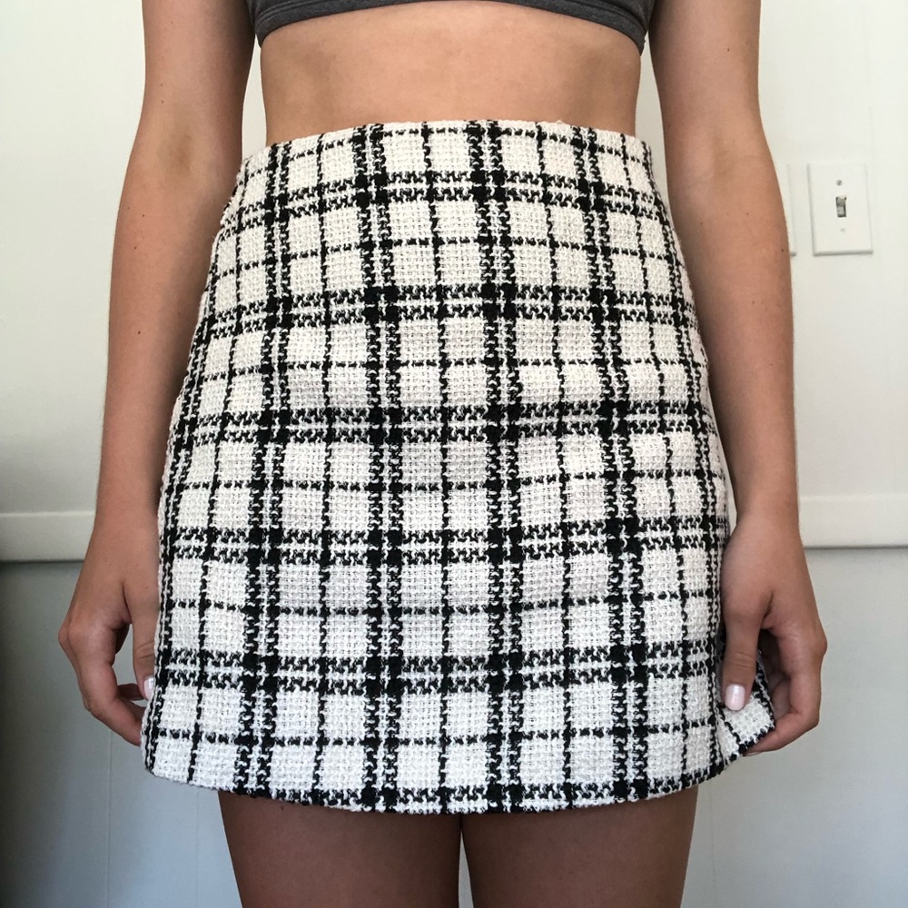 Black and White Plaid Mini Skirt